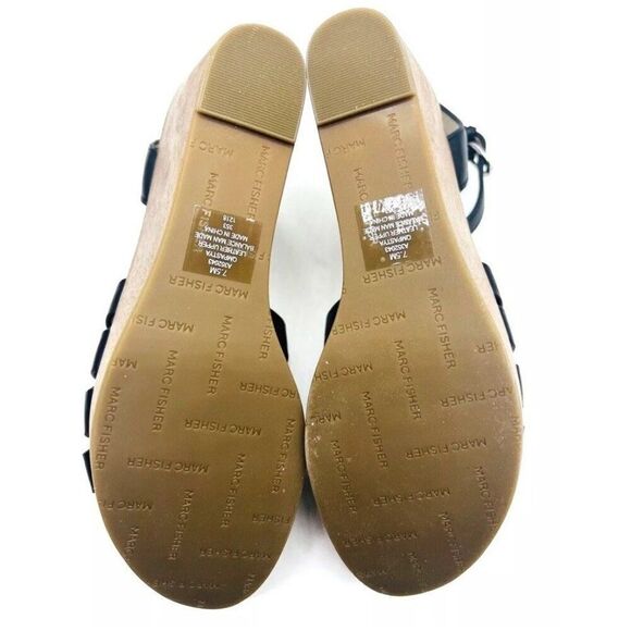 Marc Fisher Woven Leather Wedges with Ankle Strap Pastya Black 9 M Heels New - Picture 8 of 8